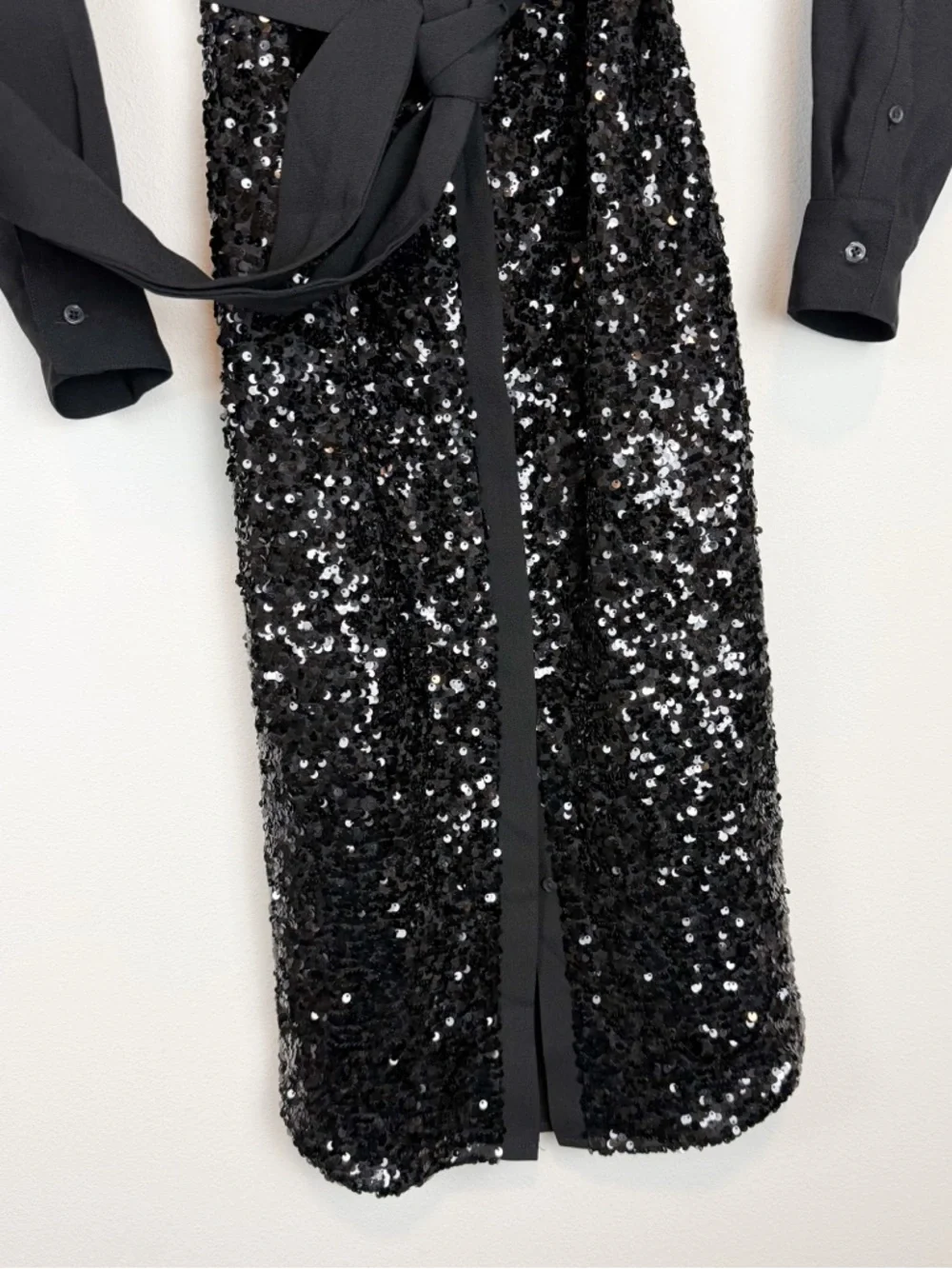 Untuckit Black Sequin Crepe Lexie Shirt Dress Long Sleeve Midi Size 6 - Picture 8 of 11
